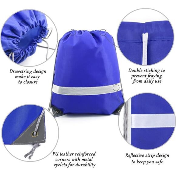 20 Pieces Royal Blue Drawstring Backpacks Bags Bulk, String Bags Reflective - Picture 4 of 6
